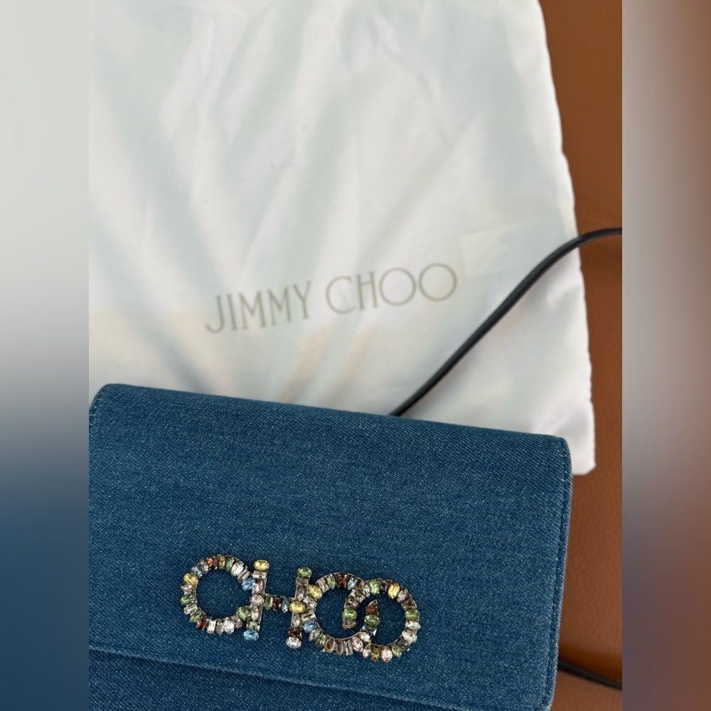 Jimmy Choo Kalina Blue Suede Chain Wallet - Picture 12 of 12